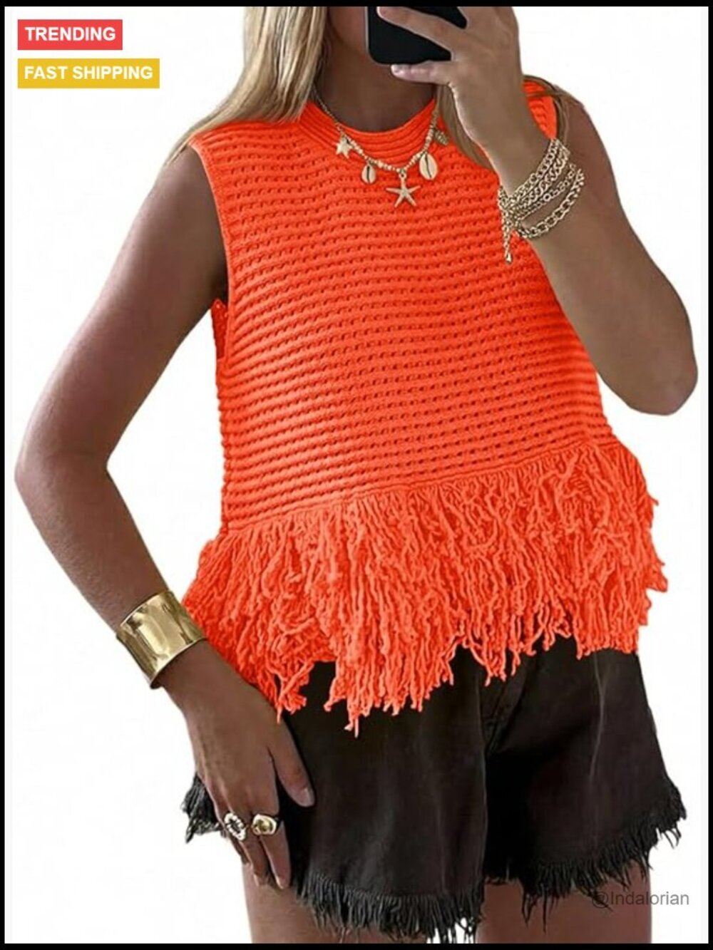 Crochet Crop Tank Top Sleeveless Fringe Crew Neck Boho Knit Summer Vest